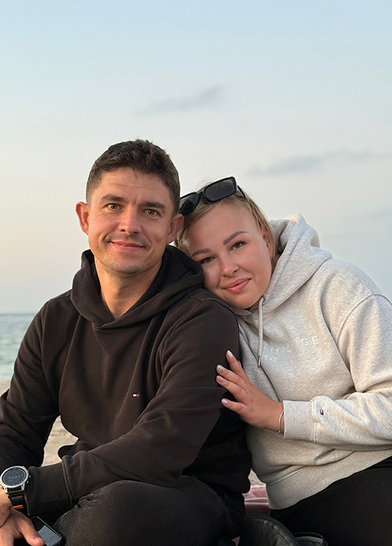 Taras jednego z domków DRAGA Jastarnia o zachodzie słońca